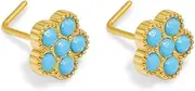 [Niaspi] Hypoallergenic 316L Surgical Steel L-Shaped Nose Stud Ring for Women 20G Blue Turquoise Flower Nose Rings Studs Dainty Nostril Piercing Jewelry 2Pcs