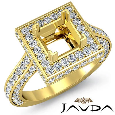 Diamond Engagement Pave Filigree Ring Princess Semi Mount 14k Yellow Gold 1.6Ct