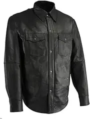 Milwaukee Leather LKM1601 Men's Black Lightweight Snap Front Leather Shirt