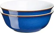 Denby - Imperial Blue Cereal Bowls Set of 2 - Dishwasher Microwave Safe Crockery 650ml 16.5cm - Royal Blue, White Ceramic Stoneware Tableware - Chip & Crack Resistant Soup Bowls