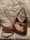 LE MIEL BROWN AND TAN EMBOSSED HOBO SHOULDER BAG SET