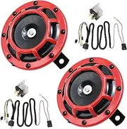 laffoonparts 12V Air Car Horn 130DB Replacement for 12V Car Truck Motorcycle Boat ATV Go-kart UTV RV SUV Electric Waterproof Double Horn Air Horns (Red Horn with Wire)