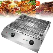 Electric Smokeless BBQ Barbecue Grill Machine, Portable Indoor Cooking Grill with Drip Tray, Double Knob Temperature Control, 42x43cm Extra Large Grilling Surface, 2800W+2800W