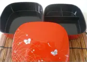 Japanese Bento Box Lunch Container 2 Tier Layered 6" Red Butterfly Made in Japan