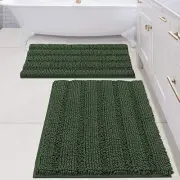Bathroom Rugs Bath Mats Sets Super Absorbent Chenille Striped Bath Mats Non