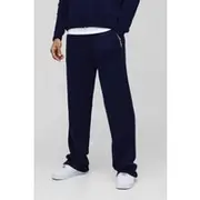 Mens Navy Relaxed Knitted Side Panel Joggers