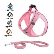 Soft Mesh Dog Harness and Leash Set, Step-in Reflective Breathable XS Pink