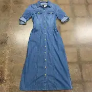7 For All Mankind Blue Denim Short Sleeve Cuff Button Up Dress Women Size XS NEW