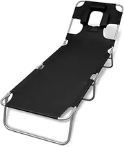 VRAXO Folding Sun Lounger with Head Cushion Powder-Coated Steel Black -5.1KG,41482