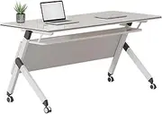 YVYKFZD Folding Conference Room Table, Rectangle Conference Table, Flip Top Mobile Training Table with Lockable Wheels, Rolling Meeting Table Save Space(2PCS,47.2"x15.7"x29.5")