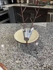 Galvanized Steel Christmas Reindeer Dessert Plate With Stand. NEW. Brown.