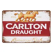 2x Carlton Draught Beer Vintage Tin Shed Garage Bar Man Cave Rustic Metal Sign