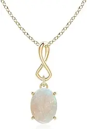 [Angara] Natural Oval Opal Dangle Pendant Necklace with Infinity Loop Bale in Sterling Silver/10ct/14ct Solid Gold for Women | October Birthstone Jewellery for Her