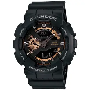 【CASIO 卡西歐】G-SHOCK 潮流黑金雙顯運動錶(GA-110RG-1A)