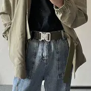 Buckled Canvas Belt Army Green - Silver Buckled - One Size