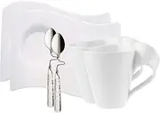 [Villeroy & Boch] New Wave Caffè, Coffee Set for 2 People, 6 Pieces, Premium Porcelain/Stainless Steel, White, Dishwasher Safe 10-2484-8814