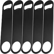 WEGAZ-5 Pack 7inch Black Stainless Steel Flat Beer Bottle Opener,Stainless Steel