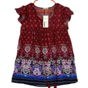 Summer Rio Women's Short Flutter Sleeve Tassel Tie Front Boho Blouse Size S