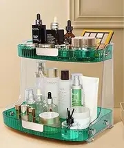 VNIMTI Skincare Organiser 2 Tier, Makeup Organiser Dressing Table, Cosmetics Organiser Large Capacity, Make Up Storage Perfume Organiser for Bathroom, Dressing Table, Vanity, Countertop(Green-2 Tier)