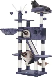 61-Inch Cat Tree Tower with Cozy Condo, Hammocks, and Scratching Posts