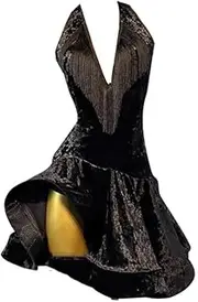 [JRUIA] Women's Latin Training Dresses Cha Cha Salsa Costumes Ballroom Performance Dancewear Fishbone Skirt for Rumba Foxtrot
