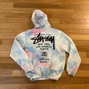 Stussy 90s Vintage Logo Full Zip Windbreaker Sz XL Cotton Candy Tie Dye Hooded