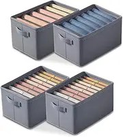 Warmi 4 Pack Wardrobe Clothes Organiser, Foldable Clothes Storage Box for Home Storage & Organisation, Clothing & Closet Storage with Handle for Clothes, Jeans, Pants, Baby Clothes (Grey)