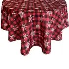Red/Black Snowflake Plaid Festive Christmas Fabric Tablecloth Red Black White Pl