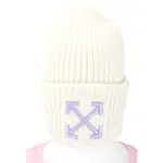 OFF-WHITE ARROW 刺繡箭頭標誌反摺羊毛針織帽(白色)