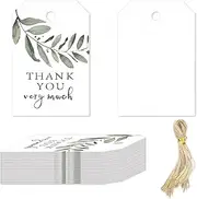 NILLOS Thank You Paper Labels, 50 PCS Grateful Tags with String for Party, Wedding, Birthday Gift