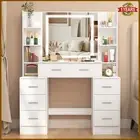 Luxury Dressing Table with Makeup Mirror LED Lighted Vanity Desk 7 Drawers Wood