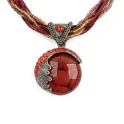 Nevenka Vintage Bohemian Gemstone Pendant Necklace-Red