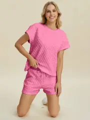 Excellence one Double Take Full Size Texture T-Shirt and Shorts Set