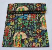 Unique Black Kantha Hand Block Print Bedspread Handmade Blanket King Size Throw