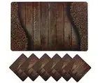 Dining Table Placemat Set with Tea Coasters Wooden Design PVC 6 Piece Brown