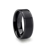 Thorsten VULCAN Flat Black Tungsten Ring with Brushed Center & Polished Edges -