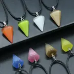 K-新款- 1131-OPAL HEXAGONAL PYRAMID NECKLACE彩色貓眼石六角錐項鍊吊墜