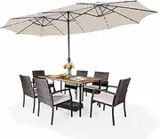 Costway 480cm Twin Patio Umbrella with 48 LED Lights, Double-Sided Outdoor Umbrella W/ Auto-Charging Solar Panel, Extra-Large Outdoor Market Umbrella W/ Hand-Crank System for Poolside, Garden & Backyard