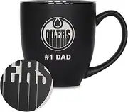 Rico Industries NHL Hockey Edmonton Oilers #1 Dad 15oz Laser Engraved Matte Black Ceramic Bistro Mug - for Hot or Cold Drinks