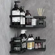 Shower Caddy, 2 Pack Bathroom Shelves, Adhesive Shower Shelf No Drilling, Black Shower Storage, Shower Organiser, Rust-Resistant Shower Caddy Corner, Shower Soap Holder, Bathroom Accessory