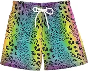 [RPLIFE] Swim Shorts for Boys, Anti Chafe Swim Trunks for Boys 2 T, Rainbow Colored Leopard Pastel