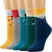 [XolngYYeng] Womens Socks Cactus Crew Socks Gifts Cotton Long Funny Socks for Women Novelty Funky Cute Cartoon Socks 5 Pairs WCS1-Cactus