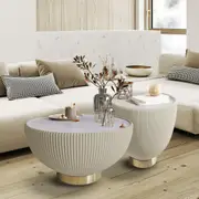 Glalie Sintered Stone Coffee Table Set - Cream White Cream White