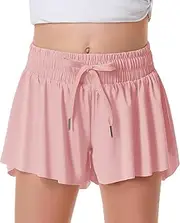 [DOCUMO] Girls Flowy Shorts Butterfly Shorts for Kids with Pocket 2-in-1 Athletic Shorts Running Shorts for Girls