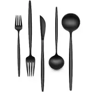 30-Piece Black Silverware Set Flatware Set for 6 Food-Grade Stainless Steel T...