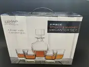 Brandy & Whiskey 5-Piece Decanter Set 4 Glasses 1 Decanter Clear Glass NEW