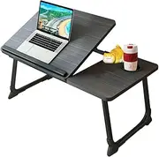 Bed Desk, Foldable Laptop Desk with Cup Holder, Portable Laptop Bed Tray Table Adjustable Height Tilt Lap Desk Stand, Folding for Table Laptop Work Reading Study Eating Computer (Black)