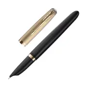 Parker 51 Fountain Pen in Black with Gold Trim - 18K Gold Fine Point -NEW in Box