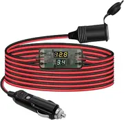 Hoembpn 2M 3-in-1 Battery Monitor Car Extension Cable Cigarette Lighter Socket Adapter, 12 V/24 V Car Battery Monitor Cigarette Lighter Socket 10 A 17AWG Cable with LED Voltmeter Ammeter