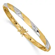 14k Yellow & Rhodium Gold White Rhodium Polished Satin D/C Flexible Bangle